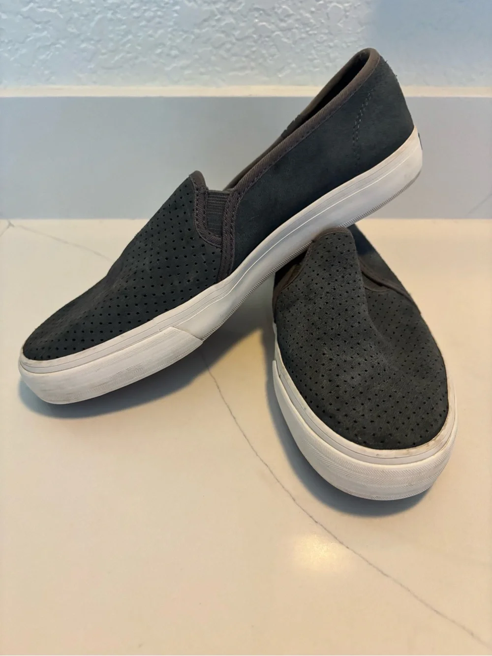 Keds Shoes Womens 6.5 Gray Double Decker Perf Slip On Sneakers Suede Low